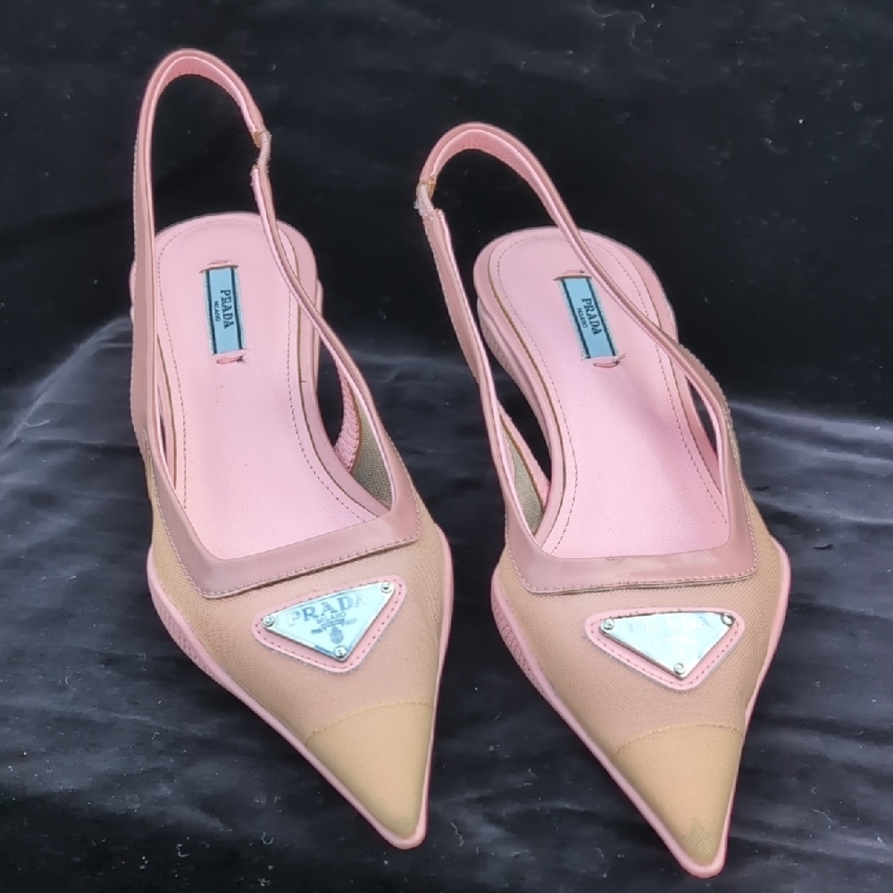 Prada Pink and Tan Slingback Heels - Picture 7 of 8